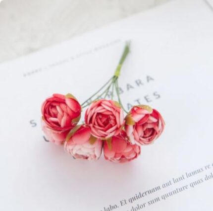 Small Rose Artificial Flower Bunch for Cake Decoration – Red (1 Bunch)